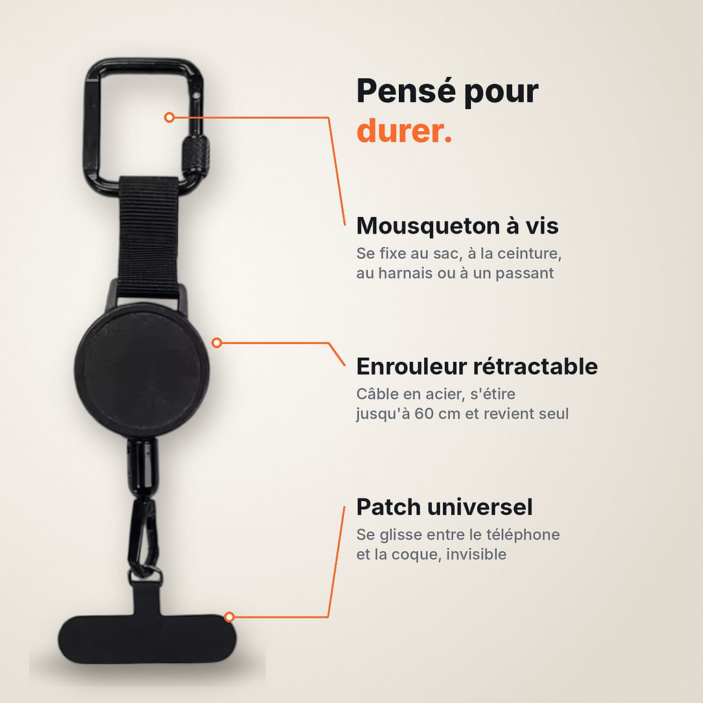 Cordon anti-chute rétractable pour téléphone