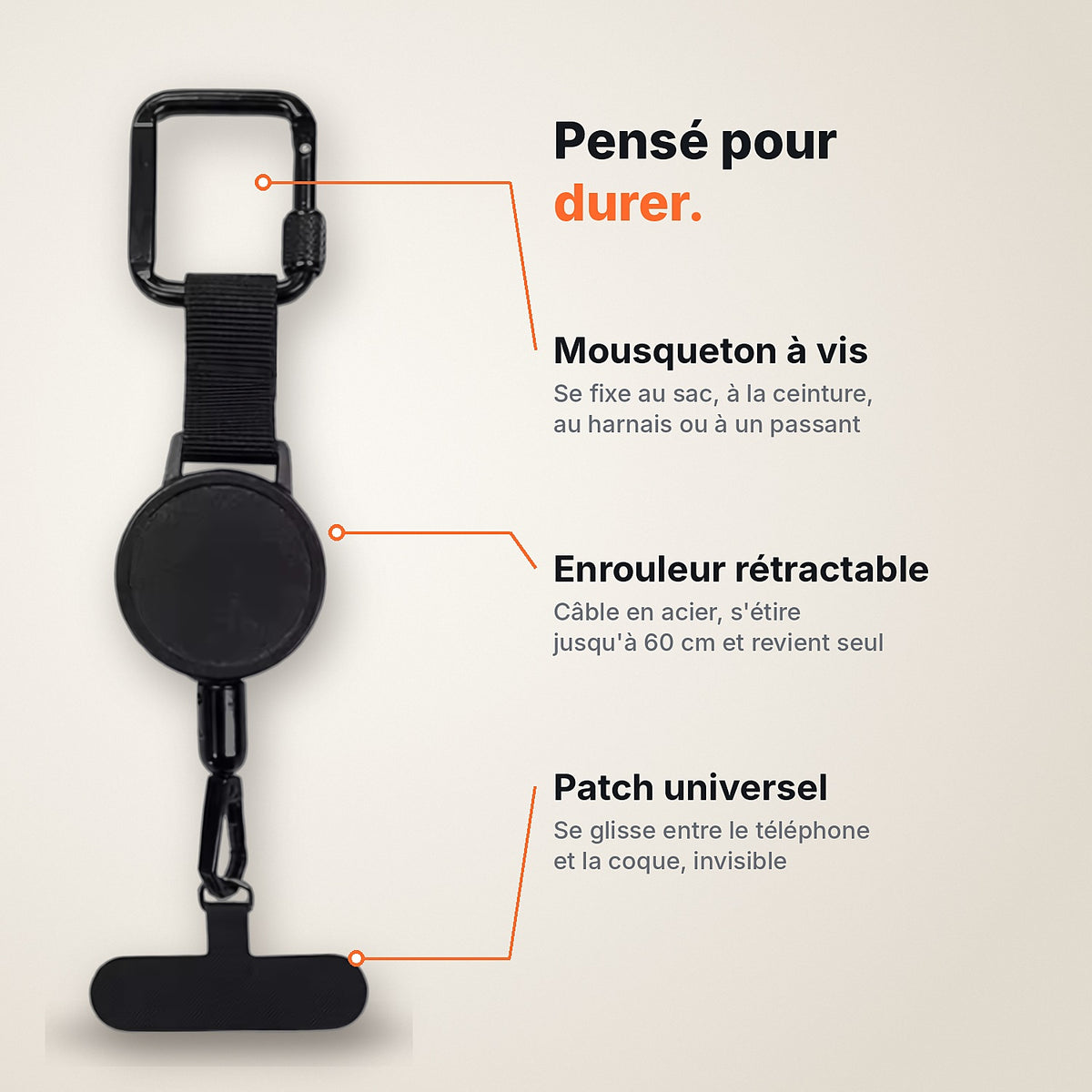 Cordon anti-chute rétractable pour téléphone